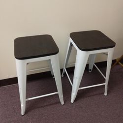  2 White & Wooden Bar Stools 