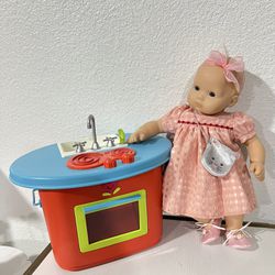 Bitty baby American girl  His head is percussed, fair details in photos  American Girl Bitty Twins Kitchen The faucet is a bit mistreated.