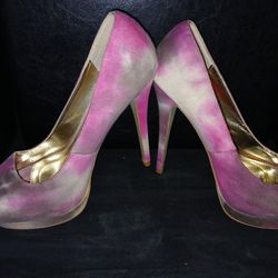 Pink and Gray Peep Toe Heel