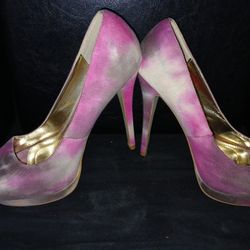 Pink and Gray Peep Toe Heel