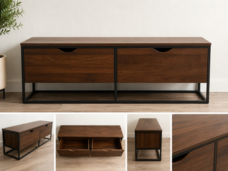 Walker Edison Modern Industrial 2-Drawer Storage Bench – Dark Walnut
