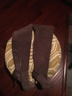 Leather Suede thigh boots (nude) size 10