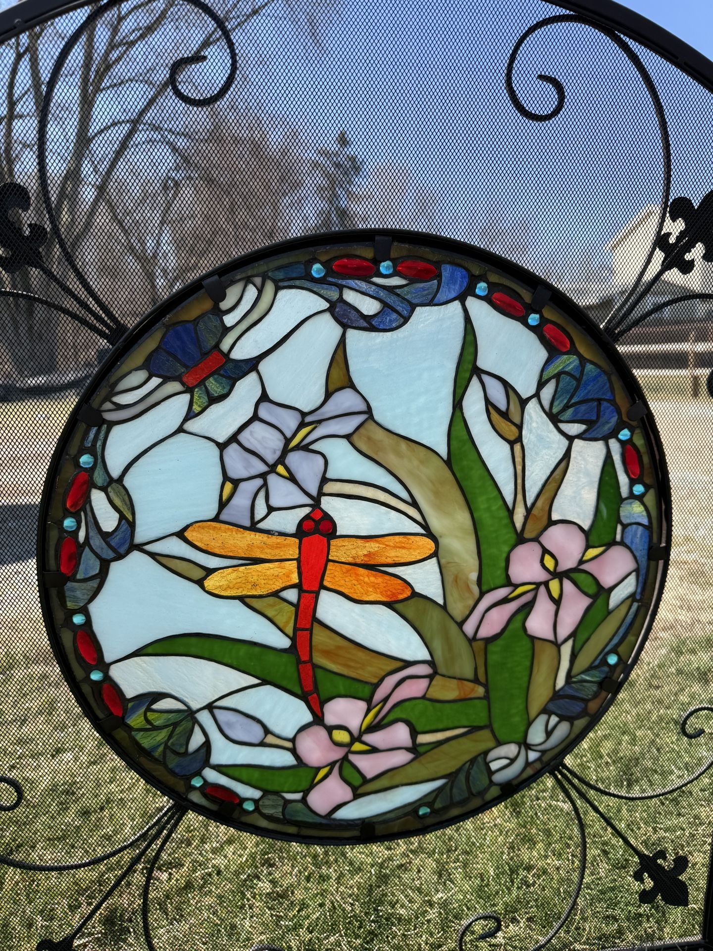 Dragon Fly Stained Glass Fireplace Screen