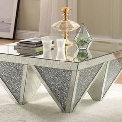 Brand New Geometric Glam Mirror Coffee Table with Faux Diamonds