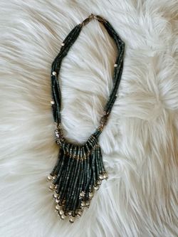 Vintage Green Beaded Fringe Necklace