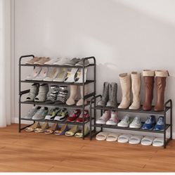 2 pack of Simple Trending 2-Tier Stackable Shoe Racks Metal Shoe Shelf Storage Organizer, 
