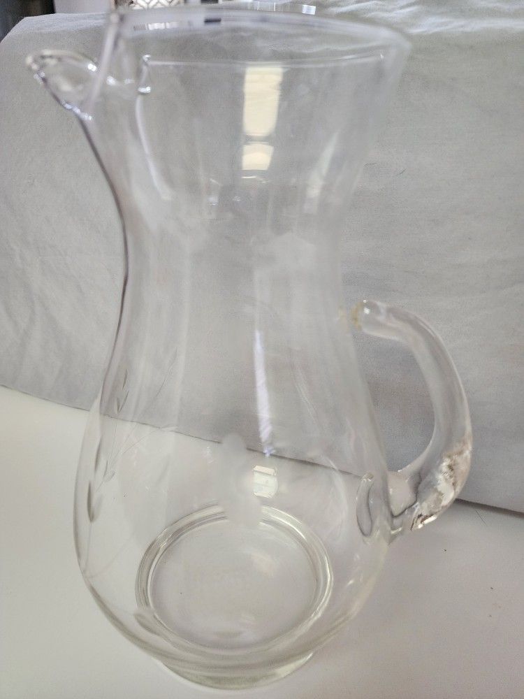 Princess House Heritage 10H x 8W" Crystal Glass Pitcher Cut Etched Pattern, no chips
