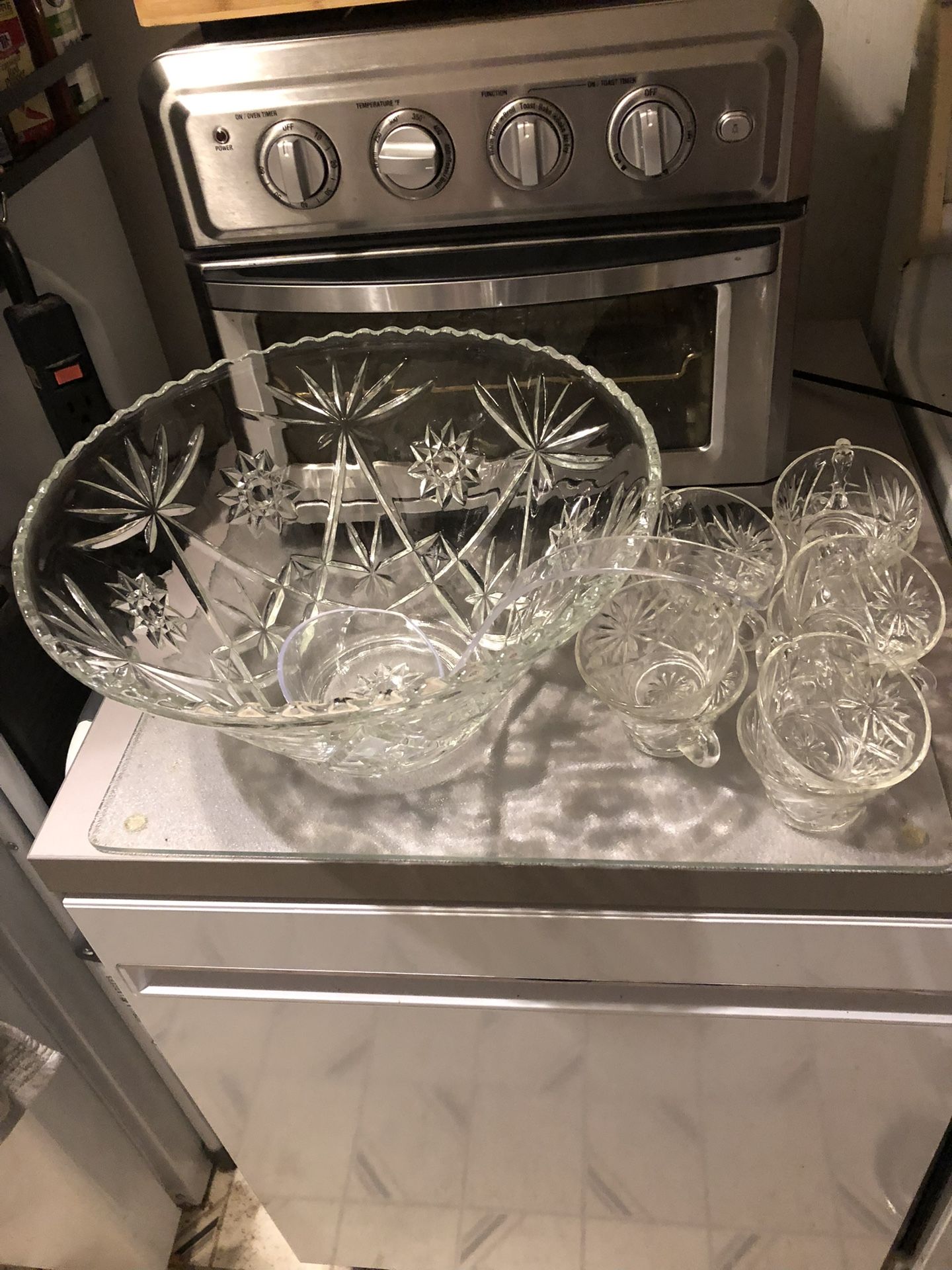 Vintage Glass Punch Bowl Set With 10 CUPS