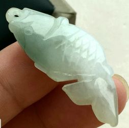 Burmese icy type A jadeite jade pendant lucky Koi fish.