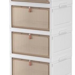 4 Tier Plastic Storage Bins with Lid - 27.5Qt Stackable with Lids for Bedroom, Living Room, Office - Foldable Containers, Household Organizati