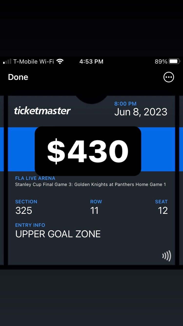 Stanley Cup Tickets Game 3 - Row 11 Panthers Shoot Twice 