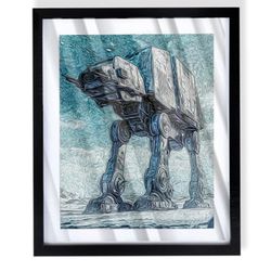 Star Wars empire strikes back AT-AT Walker on Hoth custom art with black frame