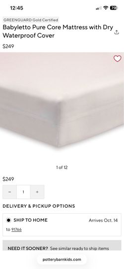 Babyletto Pure Core Mattress with Waterproof Cover + Cotton Sheets