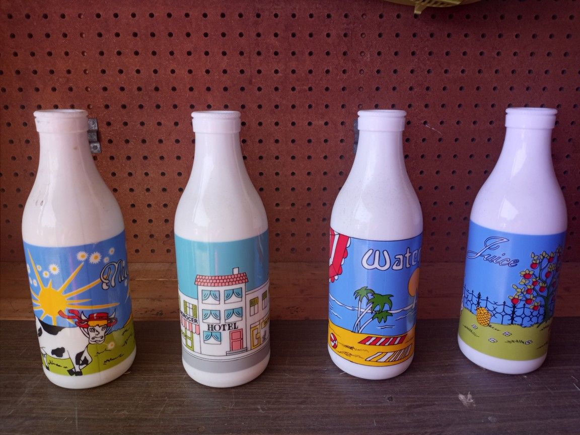 4 Milk Glass Bottles 