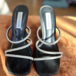 Steve Madden Black Rhinestone Jewel Party Formal Sandal Heel 7