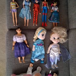11 different- Barbies, Wonder Woman, Minnie Mouse, Elsa, Encanto, Cabbage Patch