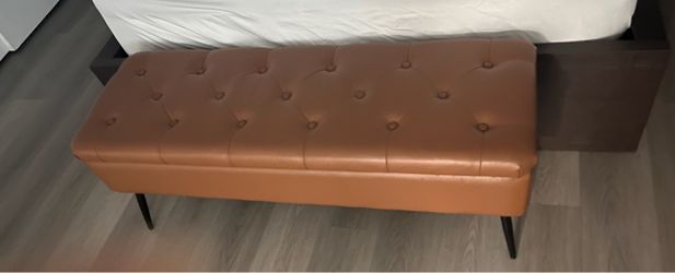 Brown Tufted Faux Leather Storage Bench