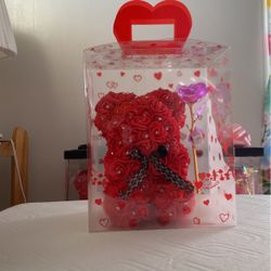 Red Roses Teddy Bear Gift Box with Light Pink Flower Valentines Birthday Anniversary Mother Day Christmas Gifts 