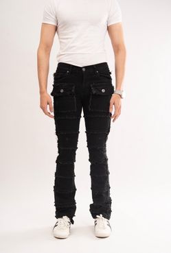 Men’s Slim Straight Cargo Pocket Stretch Jeans - Blue, Jet Black, Light Blue & Light Tint
