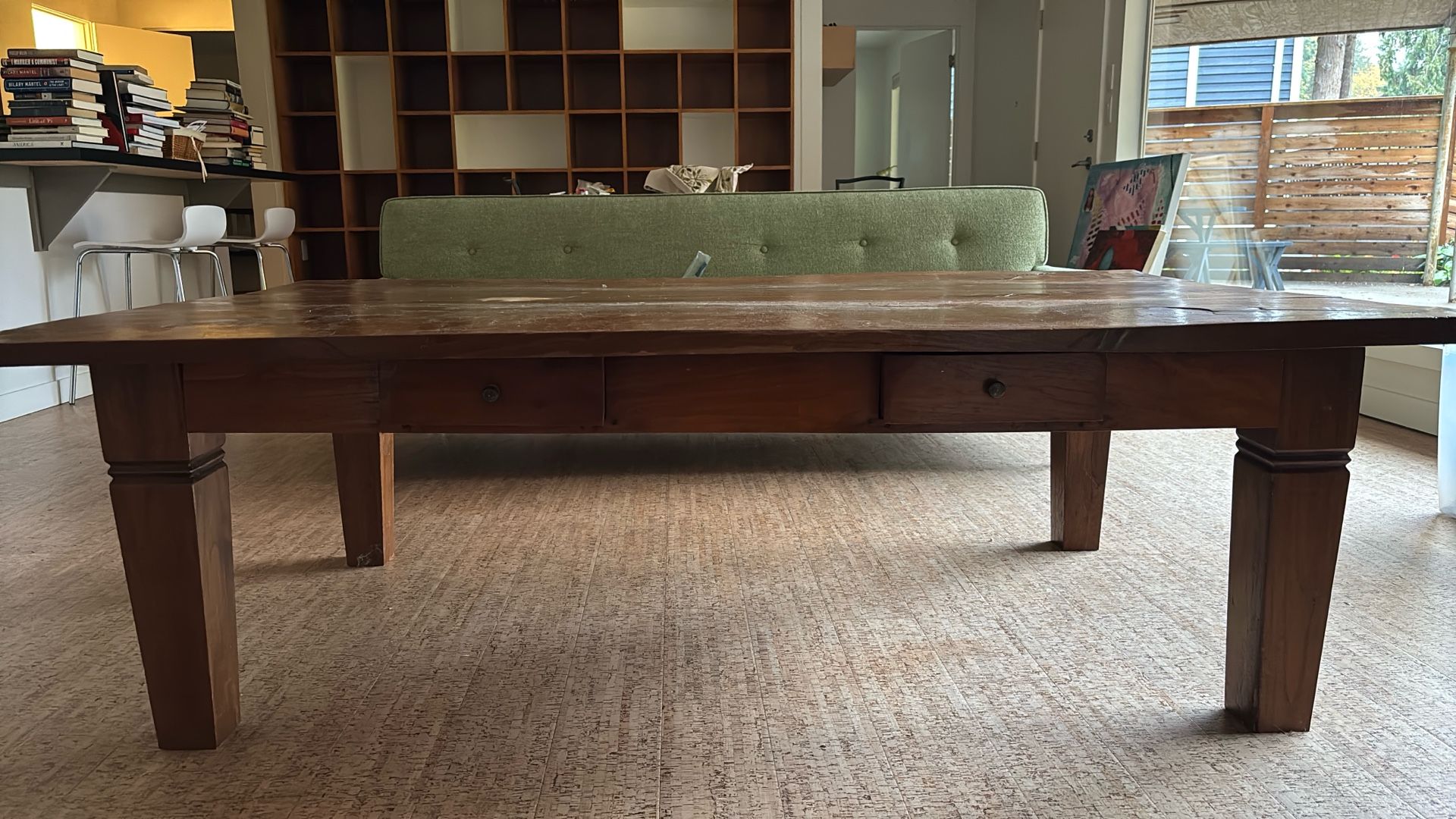 Large, Indonesian Hardwood Coffee Table. Four Drawers. Needs Refinishing