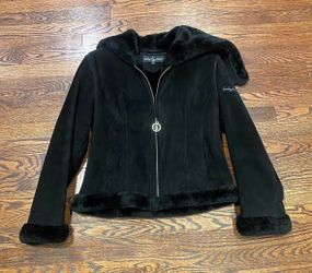 Vintage Y2K Baby Phat Black Suede Faux Fur Trim Jacket