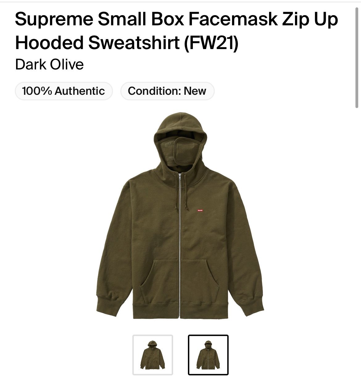 Supreme Face Mask Small Box Logo Zip Up