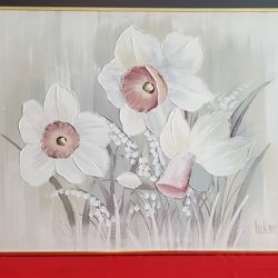 Large 40" x 30" Oil on Canvas Painting of "Flowers in Field" by Artist Lee Reynolds in Solid Brass Frame. - REDUCED