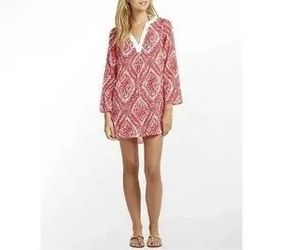 Lilly Pulitzer Woman’s Blouse Red White Coral Pattern Cotton Ripley Tunic, Sz L