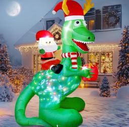 New 8FT Santa Riding Dinosaur Dino Inflatable Christmas