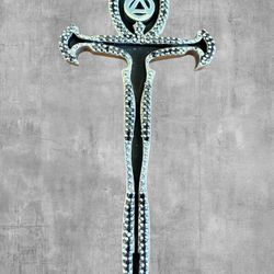 Large My 12 Step Store Black Diamond Silver Ankh Cross Surrender Pendant 14g Retail $1350