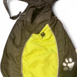 Black and highlight yellow dog raincoat with reflective details