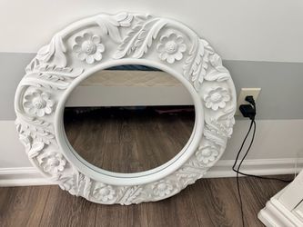 White Ornate Floral Oval Wall Mirror