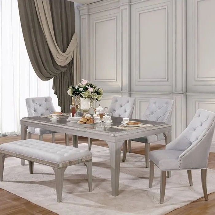 PCS Gianna Collection Dining table set Silver Grey Now On Sale