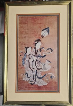 This item appears to be a Chinese Kesi hanging scroll featuring a red https://offerup.com/redirect/?o=Z3JvdW5kLkl0 depicts Xi Wangmu (the Queen Mother