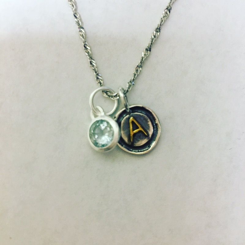 Silver 925 Initial Pendants w/ Birthstone