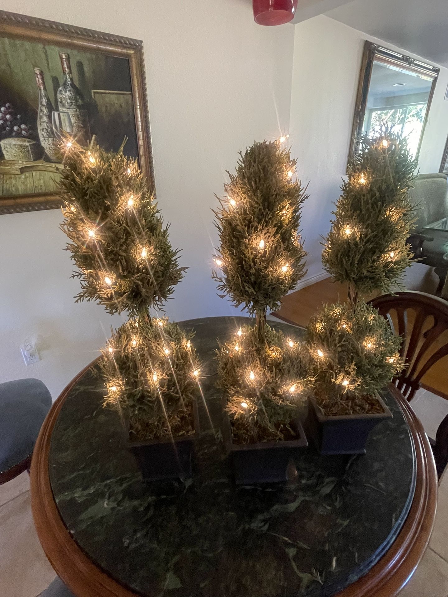 Set of 3 Lighted Artificial Topiary Trees – 18” Decorative Faux Cypress 24”with Planters