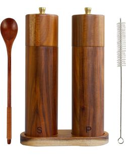 Yvake Wooden Salt and Pepper Grinder Set, 8 Inch Manual Salt and Pepper Mill,  Adjustable Coarseness and Refillable