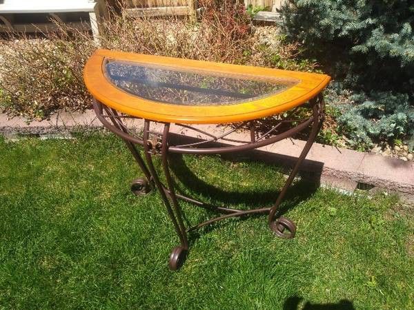 Half Moon Wood And Glass End Table 37" X 16" X 32" Tall