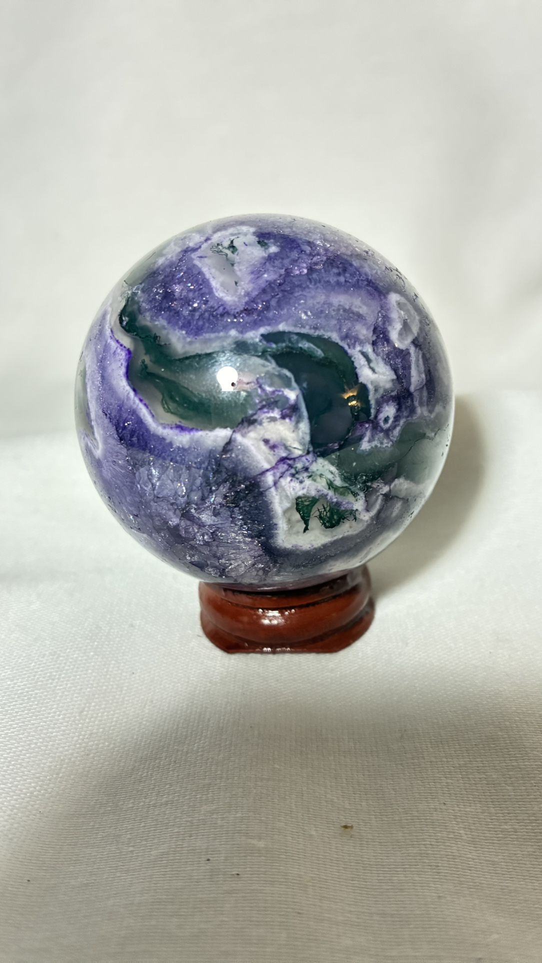 Natural Green Moss Agate / Amethyst Sphere