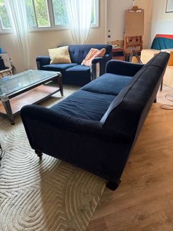 Navy Blue Velvet Upholstered Sofa
