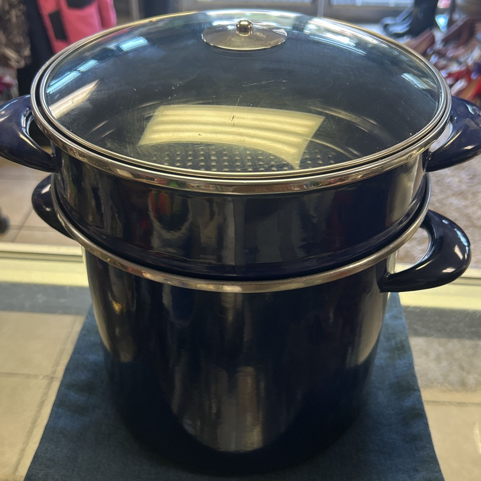 Stock Pot  🥘 6qt Blue W/Lid & Strainer 