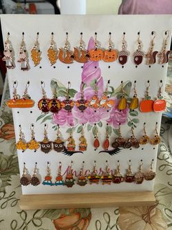 Fall Themed Enamel Dangle Earrings Set
