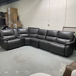 Wylder Leather Power Reclining Sectional with Power Headrests