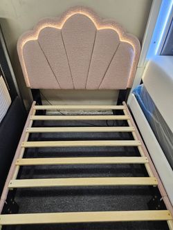 Brand new pink linen LED twin platform bedframe