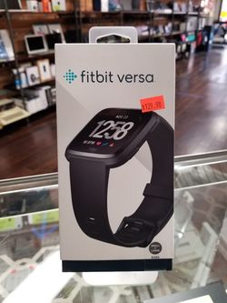 Brand New Unopened FitBit Versa includes small & large black wristbands with black aluminium case