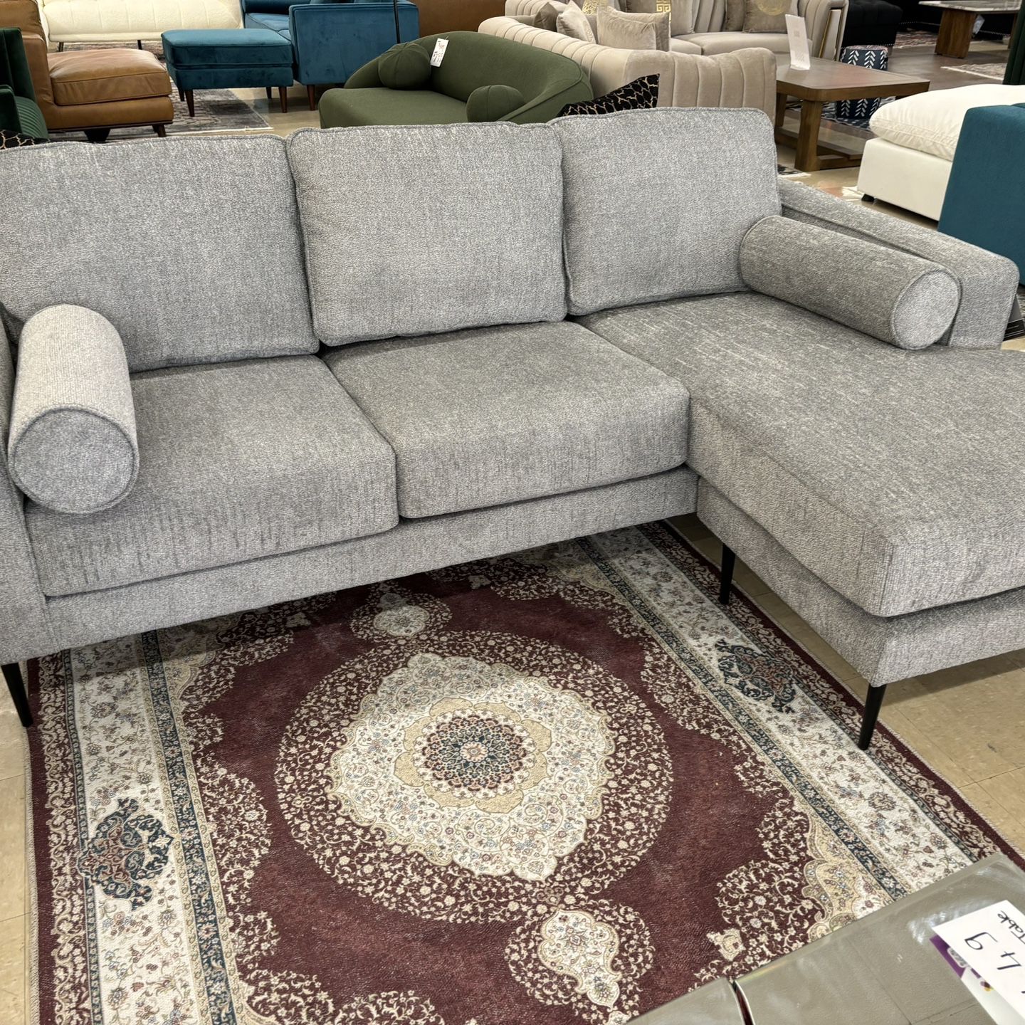 Gray Velvet Small Reversible Sectional Sofa Chaise