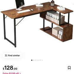 L Shaped Computer Desk with 2 Shelves Bookshelf, Modern Corner Computer Desk with Storage, Office Desk Study Table Writing Desk for Home Office