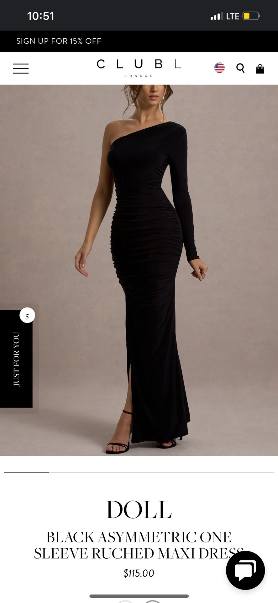 One Sleeve Ruched Maxi Dress Black 