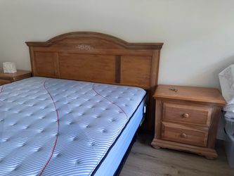 Wooden Bed Frame with Nightstands Set