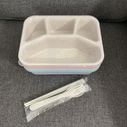 4 Pack Lunch Box Stackable  BPA FREE - Comes With Spoon, Fork And Chopstick 